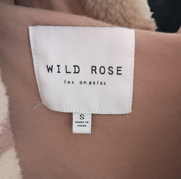 Wild Rose Sherpa Hoodie Women Small‎ Mauve Cream Floral Swirl Zip Up Jacket - Picture 10 of 10